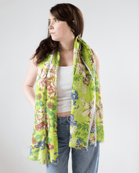 Linen/Cttn Scattered Flowers Scarf in Kiwi - Bliss Boutiques
