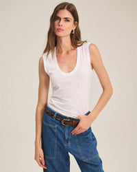 Estina Scoop Neck Tank Top in White - Bliss Boutiques