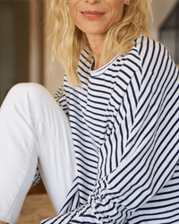 Frank & Eileen Anna Long Sleeve Capelet in White & British Royal Navy - Heritage Jersey