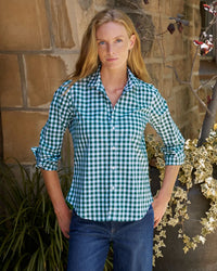 Frank & Eileen Barry Tailored Button Up in Green & White Check 1 - Bliss Boutiques