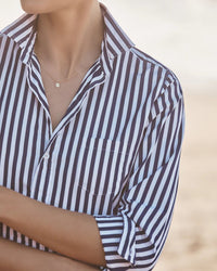 Frank & Eileen Barry Tailored Button Up Shirt in Navy White Stripe 2 - Bliss Boutiques