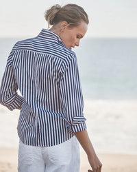 Frank & Eileen Barry Tailored Button Up Shirt in Navy White Stripe 3 - Bliss Boutiques