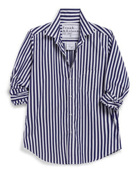 Frank & Eileen Barry Tailored Button Up Shirt in Navy White Stripe 4 - Bliss Boutiques