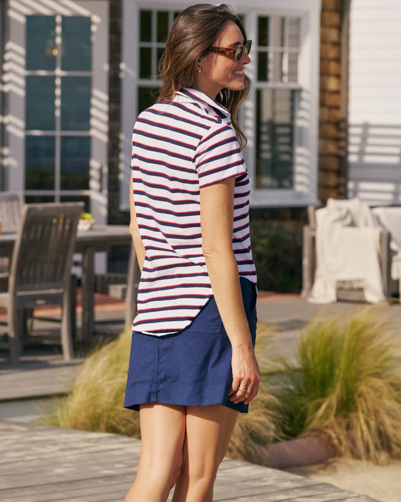 Frank & Eileen Charlotte Perfect Polo in Red/Navy/White Stripe