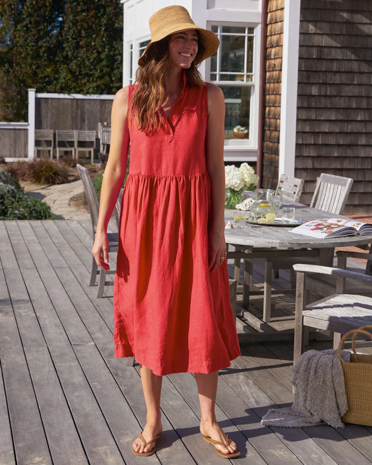 Frank & Eileen Daphne Popover Sleeveless Shirtdress in Nantucket Red