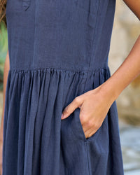 Frank & Eileen Daphne Popover Sleeveless Shirtdress in Navy Linen