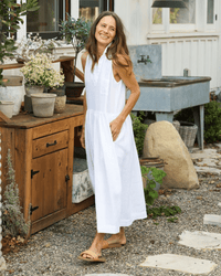 Frank & Eileen Daphne Popover Sleeveless Shirtdress in White Linen