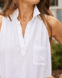 Frank & Eileen Daphne Popover Sleeveless Shirtdress in White Linen