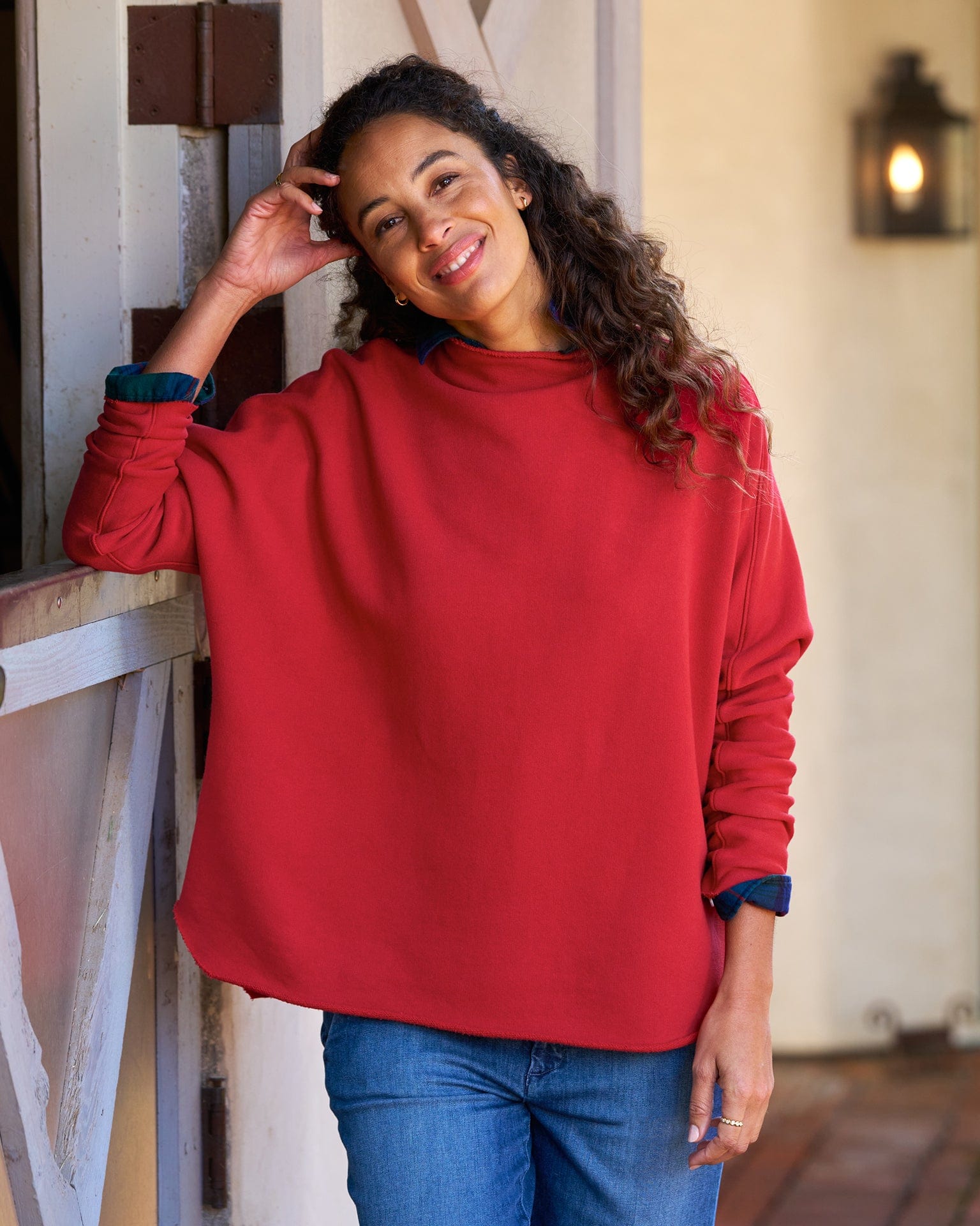 Frank & Eileen Effie L/S Funnel Neck Capelet in Crimson