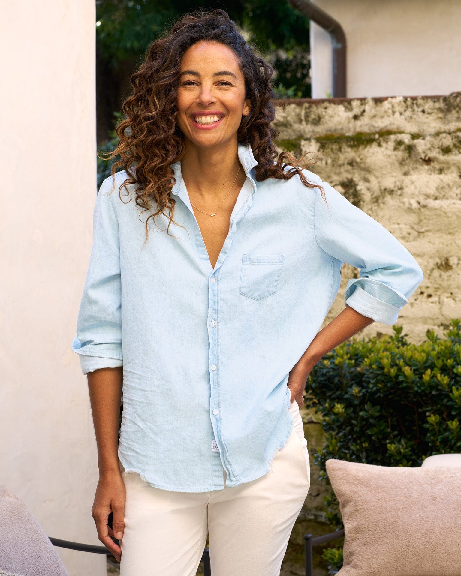 Eileen Button Up in Classic Blue w/ Tattered Wash
