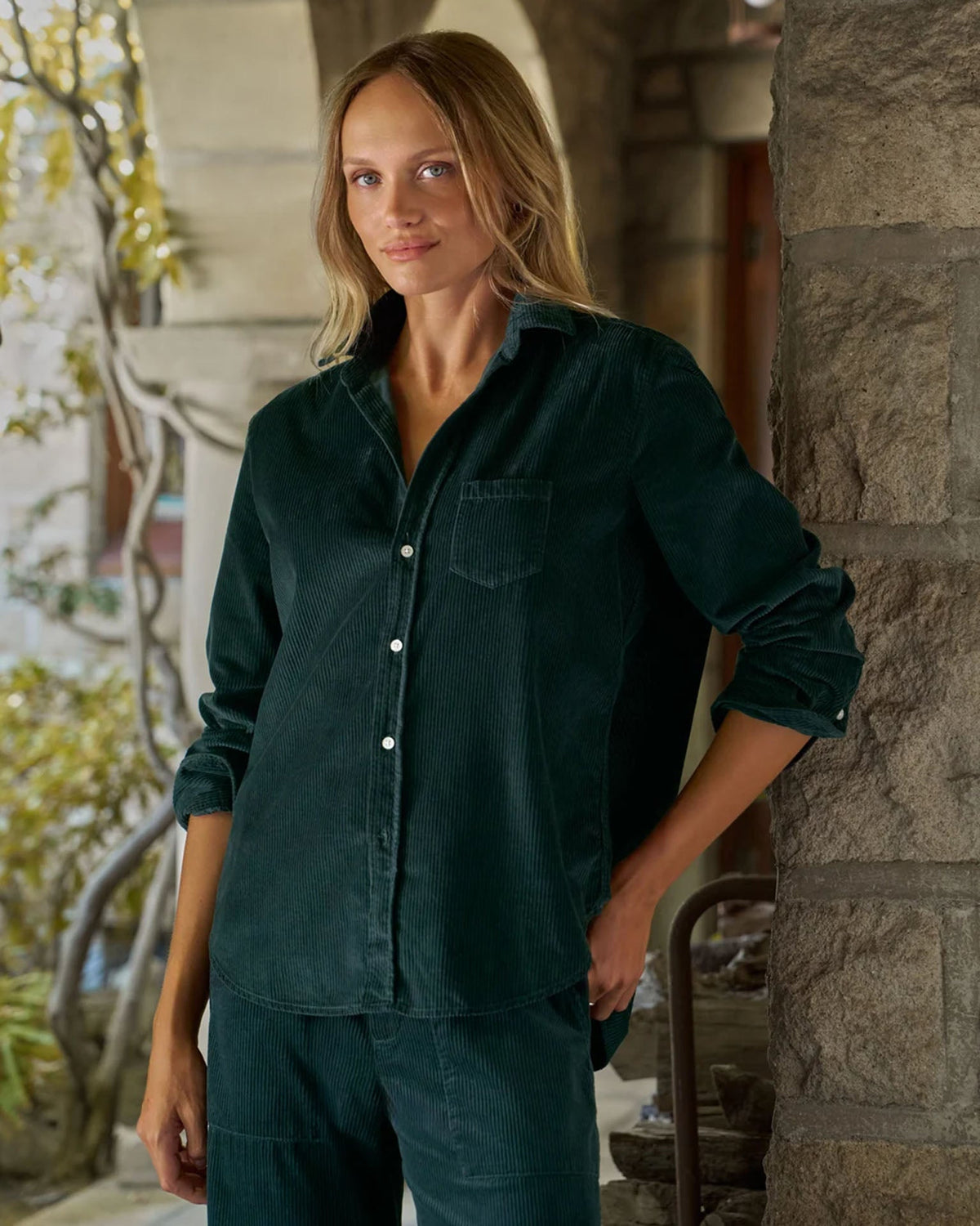 Eileen Relaxed Button-Up - Corduroy in Peacock