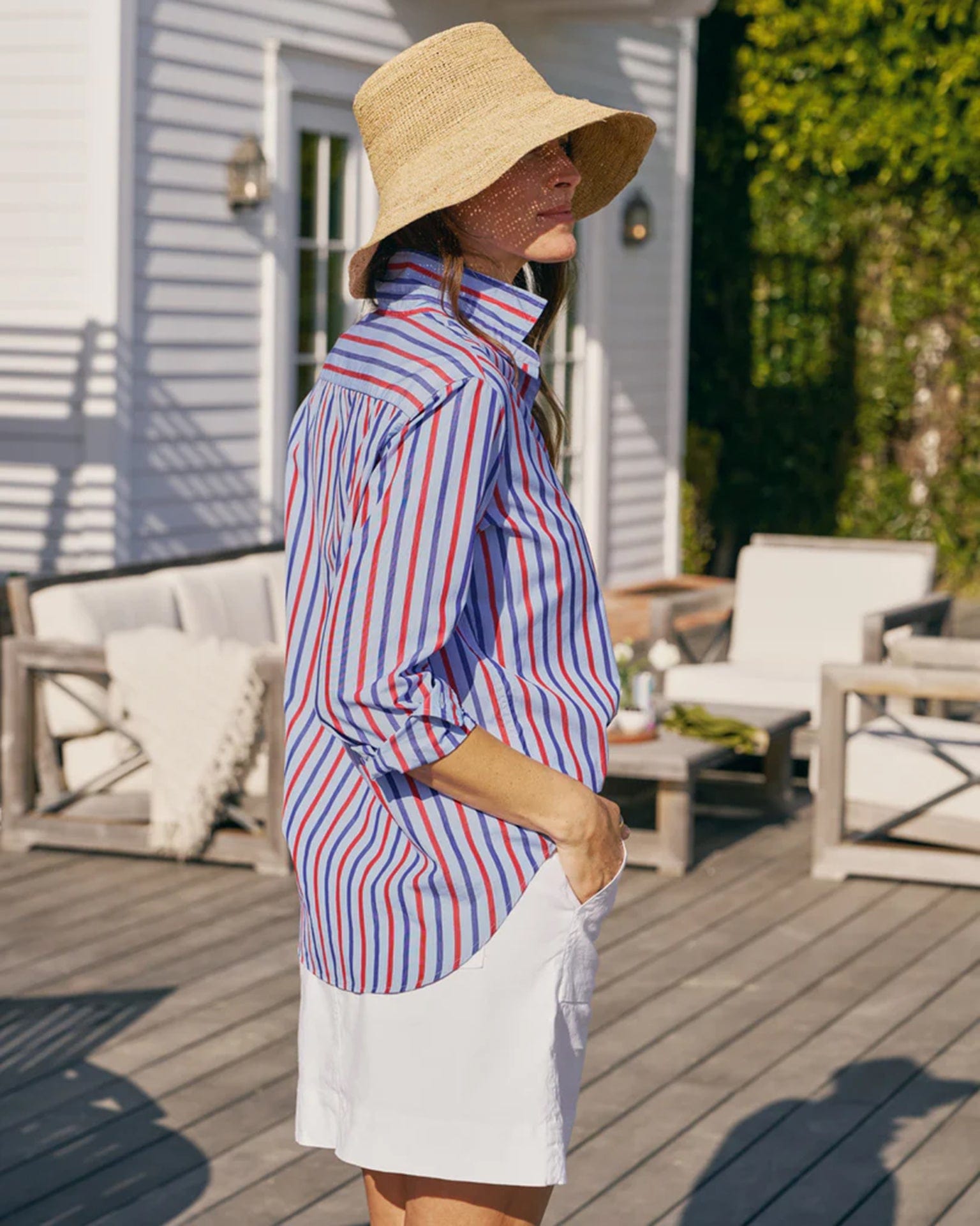 Frank & Eileen Eileen Relaxed Button Up in Blue, Navy, Red Stripe