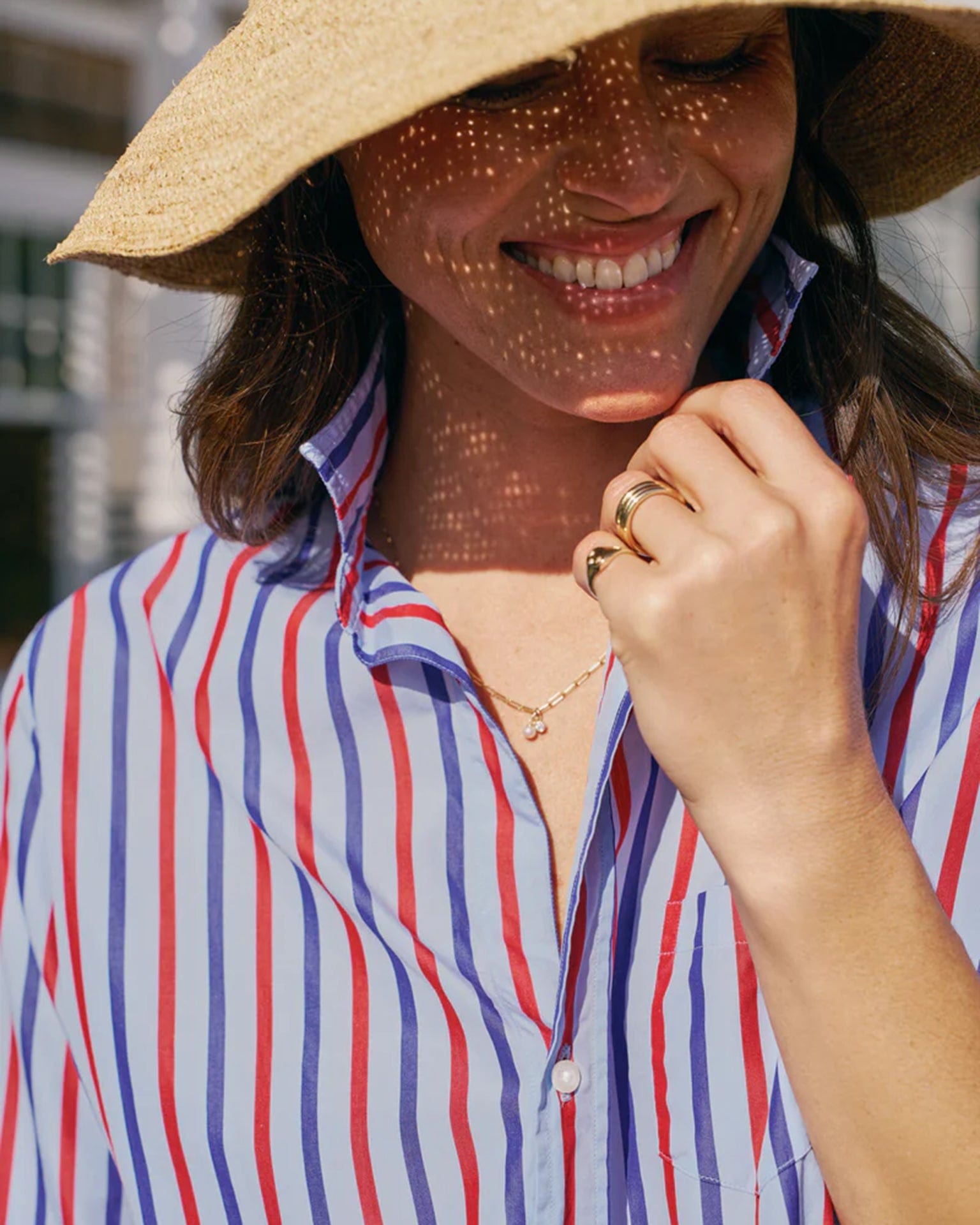 Frank & Eileen Eileen Relaxed Button Up in Blue, Navy, Red Stripe