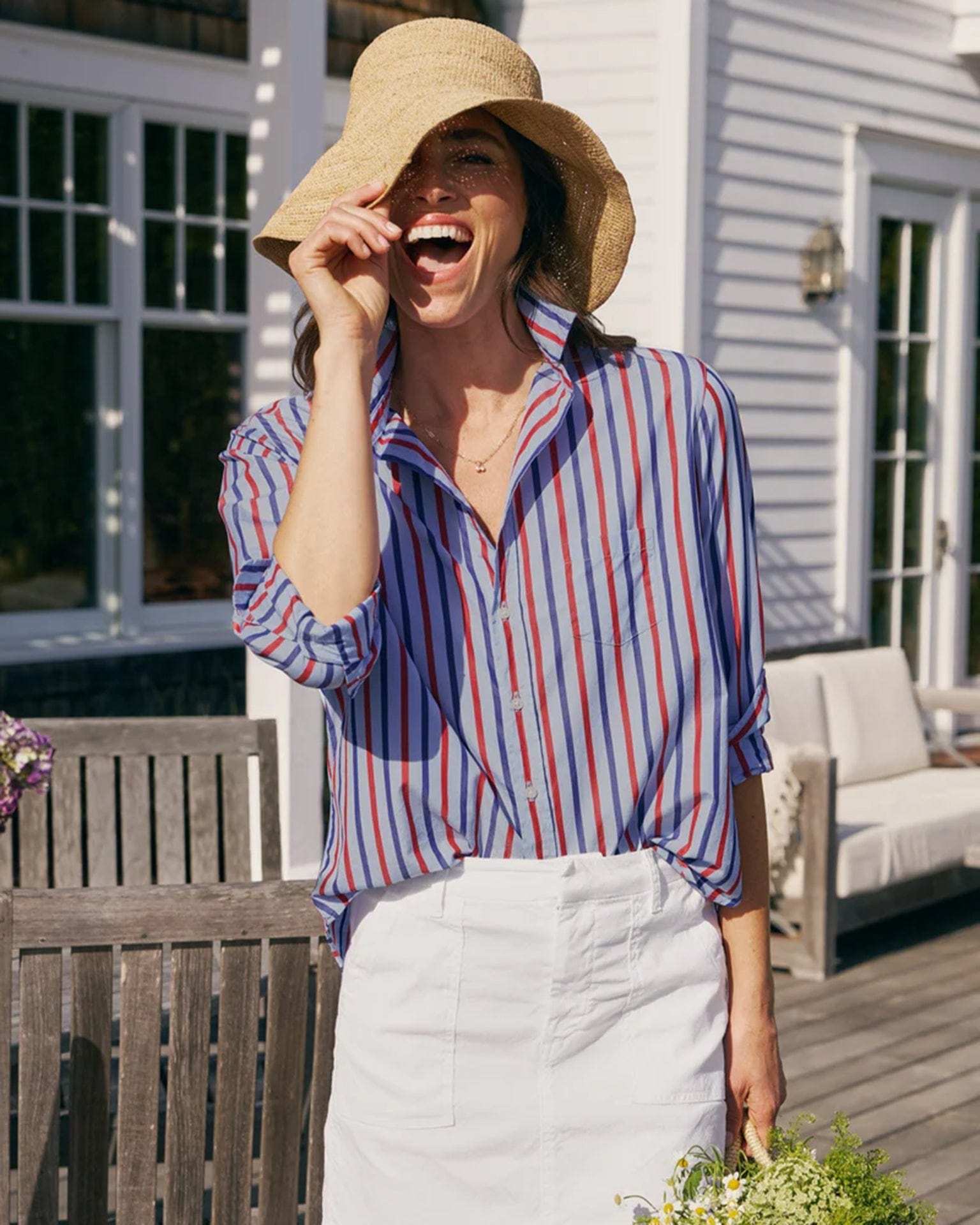 Frank & Eileen Eileen Relaxed Button Up in Blue, Navy, Red Stripe