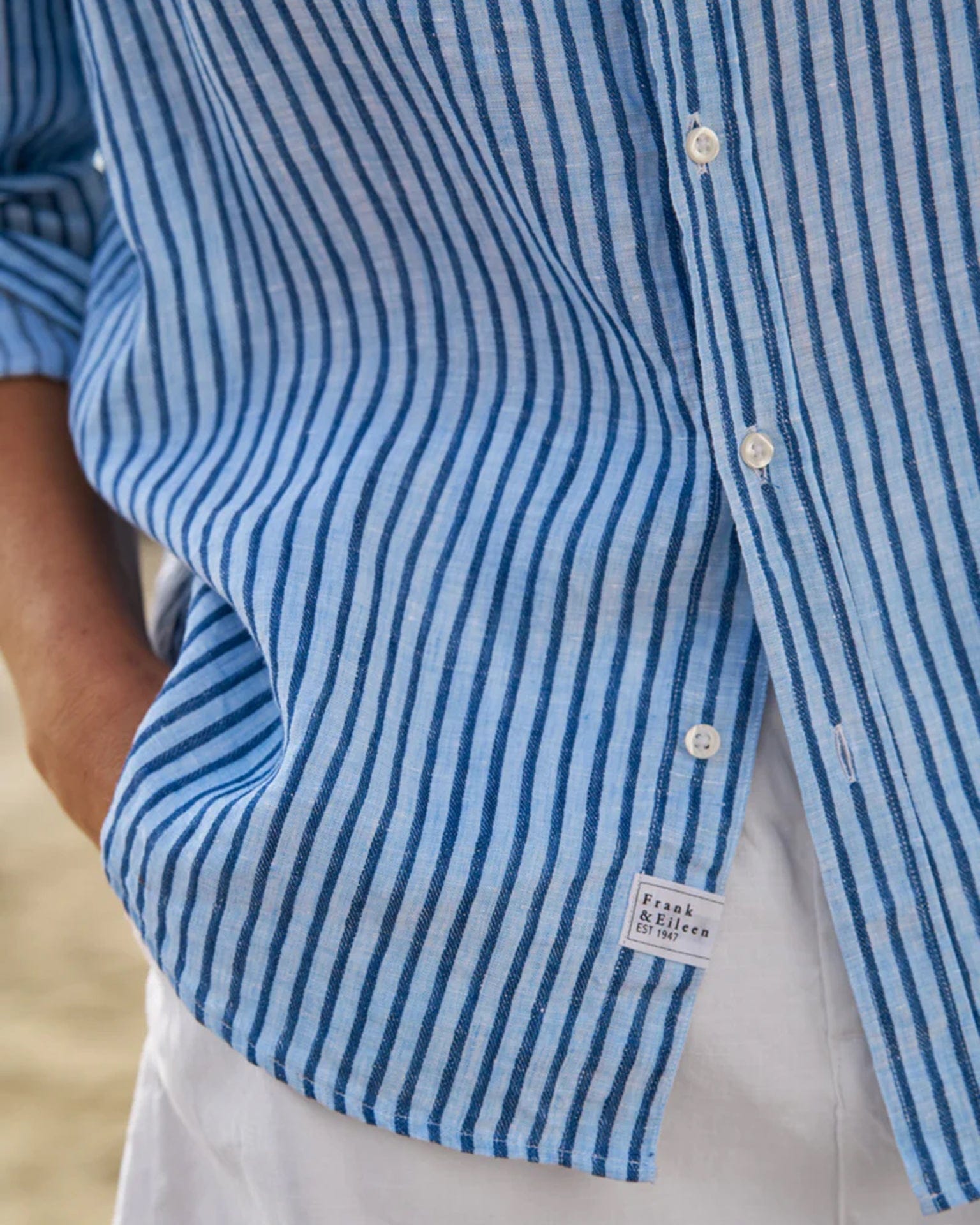 Frank & Eileen Eileen Relaxed Button Up in Blue, Navy Textured Stripe