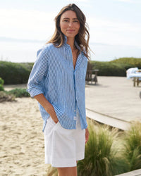 Frank & Eileen Eileen Relaxed Button Up in Blue, Navy Textured Stripe