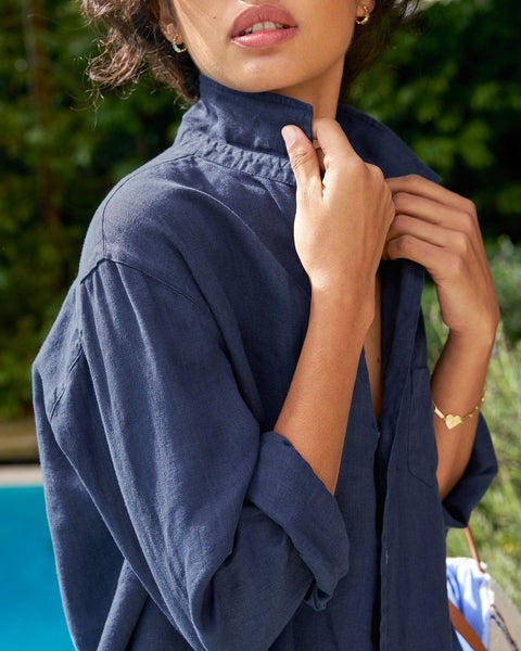 Frank & Eileen Eileen Relaxed Button-Up in Navy Linen - Bliss