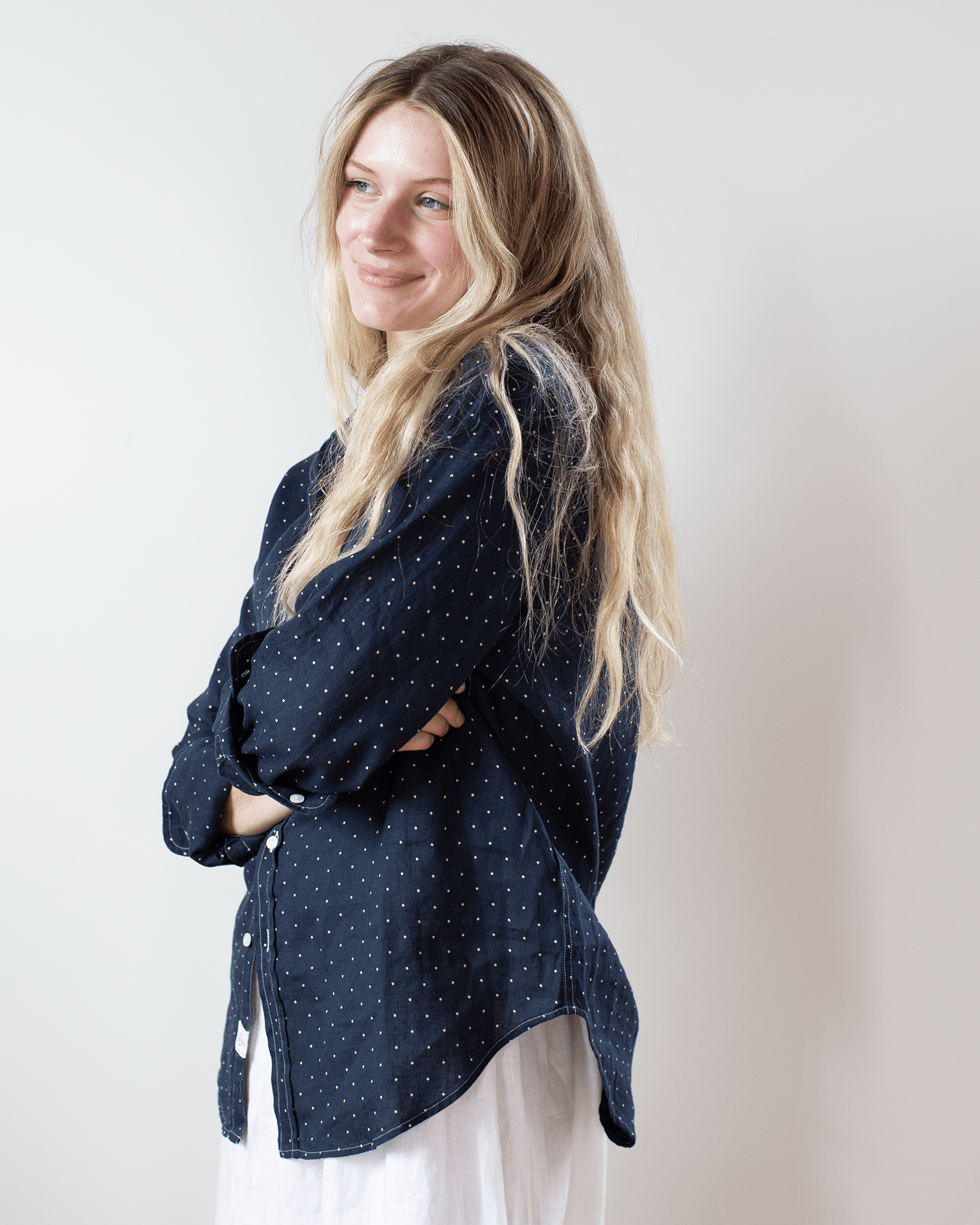 Frank & Eileen Eileen Relaxed Button Up in Navy w/ Dots