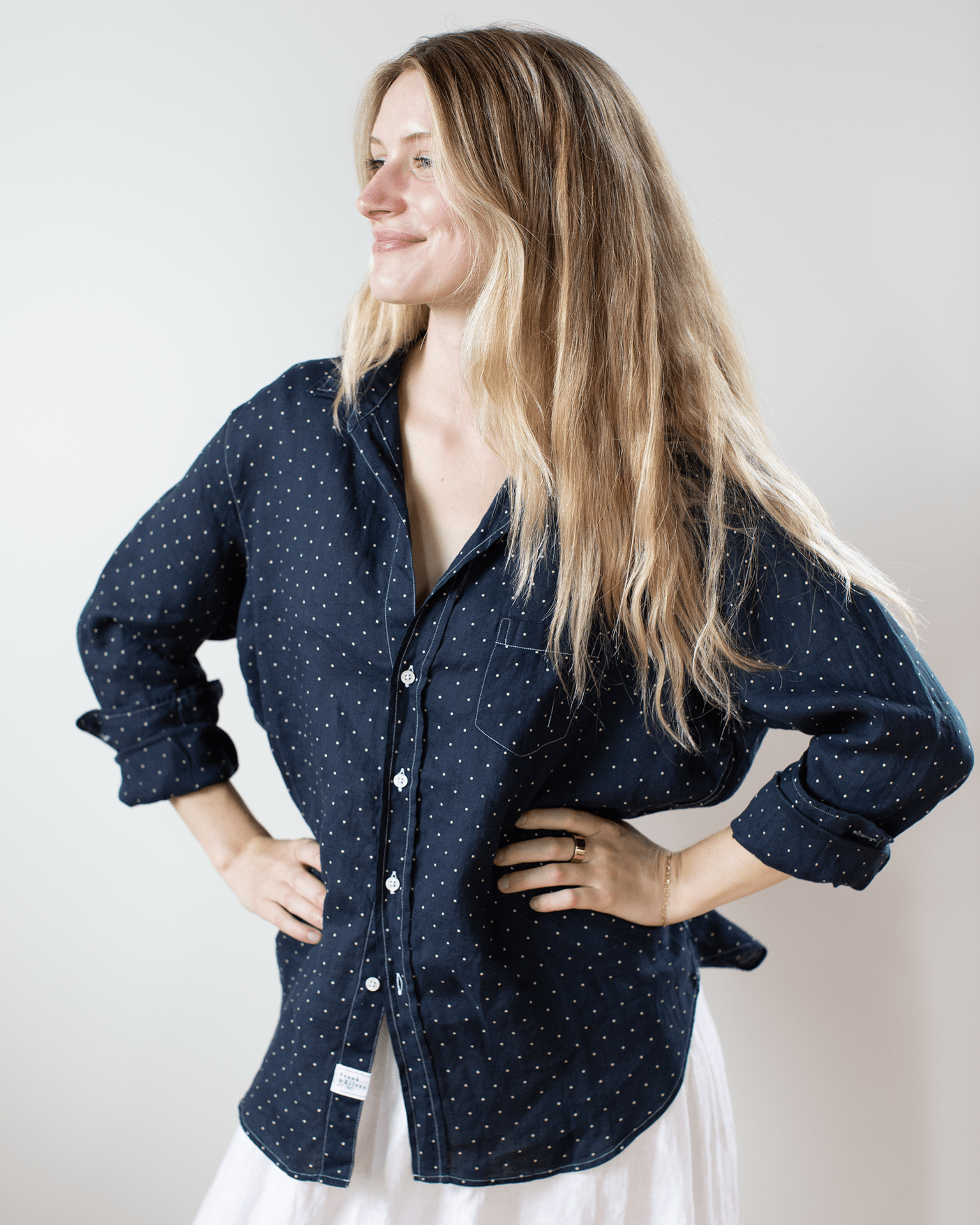 Frank & Eileen Eileen Relaxed Button Up in Navy w/ Dots