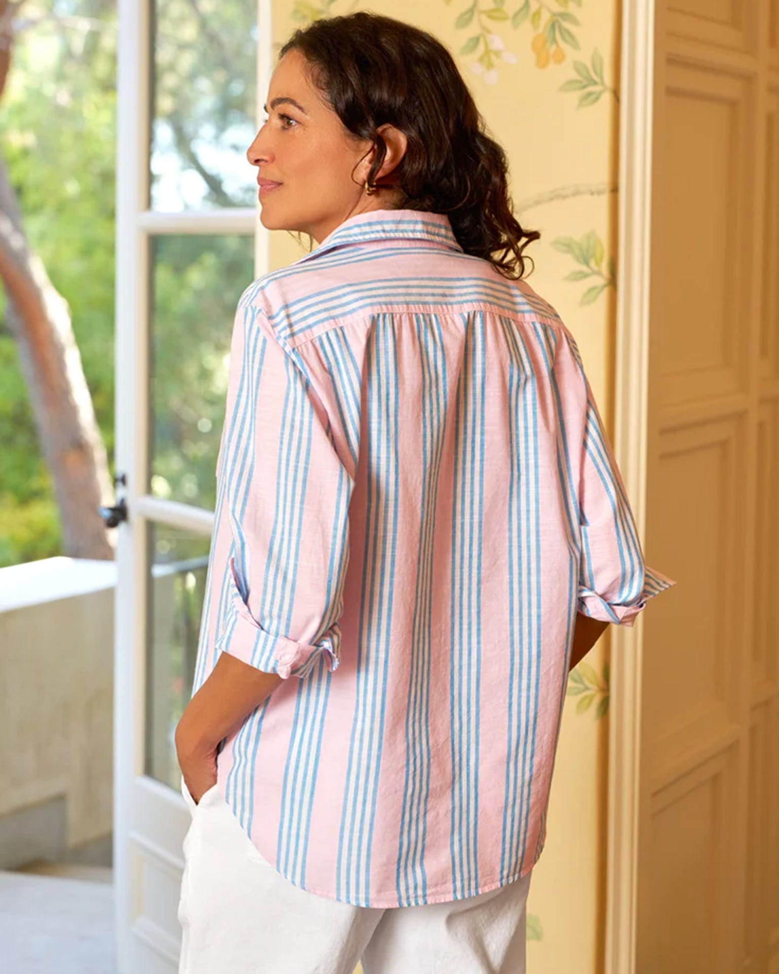 Frank & Eileen Eileen Relaxed Button Up in Pink, Blue Multi Stripe