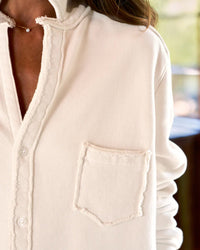 Eileen Relaxed Button Up in Vintage White Triple Fleece - Bliss Boutiques
