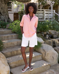 Frank & Eileen Eileen Relaxed Button-Up Shirt in Peach Stripe 2 - Bliss Boutiques