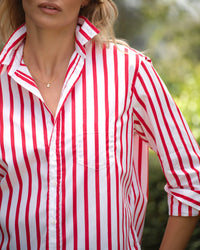 Frank & Eileen Eileen Relaxed Button-Up Shirt in White Red Stripe 2 - Bliss Boutiques