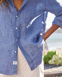 Frank & Eileen Eileen Relaxed Button-Up Shirt - Italian Classic Linen in Blue 3 - Bliss Boutiques
