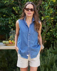 Frank & Eileen Fiona Sleeveless Button Up in Vintage Stonewashed Indigo