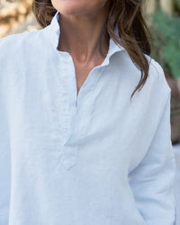 Frank & Eileen Gabi Popover Linen Shirt in French Blue 3 - Bliss Boutiques
