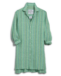 Frank & Eileen Hunter Step Hem Shirtdress in Green w/ Yellow, Blue Stripes