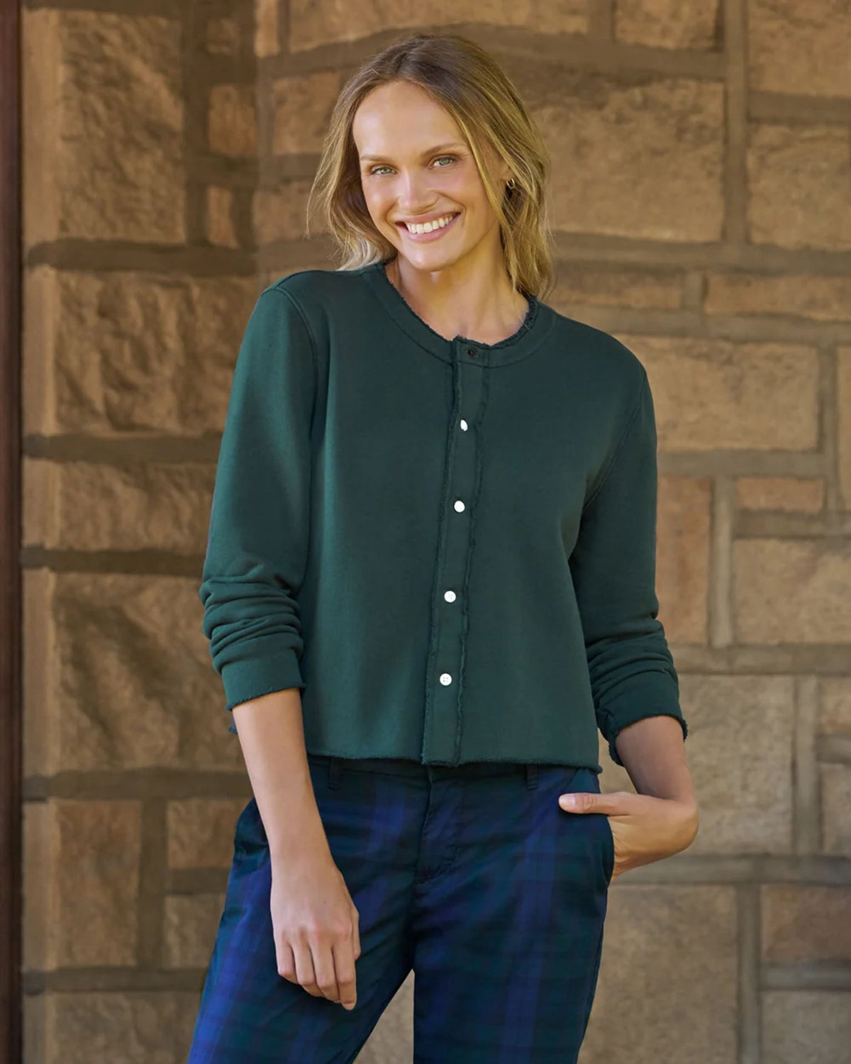 Jackie - Sweatshirt Cardigan in Pine