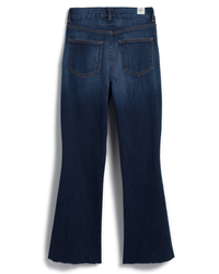 Frank & Eileen’s Killian Crop Flare Jean in 2003 Medium Wash features high-waisted, cropped flare legs with raw hems, two back pockets, and contrast stitching, shown from the back.