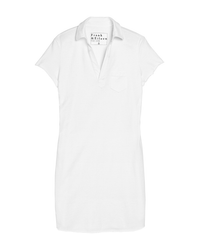 The Lauren S/S Polo Jersey Dress in White by Frank & Eileen, made from soft Cotton Heritage Jersey, features a collar, open neckline, and chest pocket, shown laid flat on a white background.