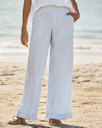 Frank & Eileen Madeline Patch Pocket Pull on Linen Pant in French Blue 1 - Bliss Boutiques