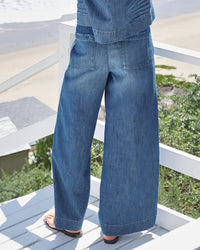 Frank & Eileen Madeline Patch Pocket Pull On Pant in Distressed Indigo Washed Denim 2 - Bliss Boutiques