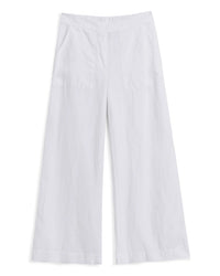 Frank & Eileen Madeline Patch Pocket Pull on Washed Linen Pant in White 5 - Bliss Boutiques