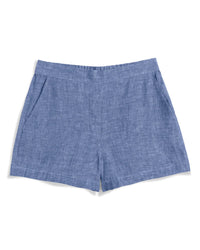 Frank & Eileen Mae Pull On Short - Italian Classic Linen in Blue 6 - Bliss Boutiques