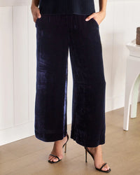 Frank & Eileen Maisie Pull on Crop Wide Leg - Velvet in Navy 1 - Bliss Boutiques