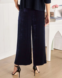 Frank & Eileen Maisie Pull on Crop Wide Leg - Velvet in Navy 2 - Bliss Boutiques