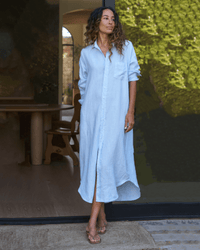 Frank & Eileen Megan One - Size Button - Up Linen Dress in French Blue 1 - Bliss Boutiques