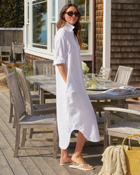 Frank & Eileen Megan One - Size Washed Linen Button - Up Dress in White 2 - Bliss Boutiques