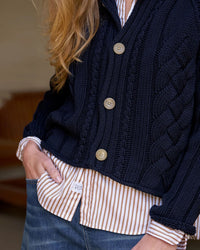 Frank & Eileen Mini Cotswolds Cable Cardigan in Marine 3 - Bliss Boutiques