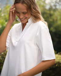 Frank & Eileen Mini Emma - SS Henley Dress in White 2 - Bliss Boutiques
