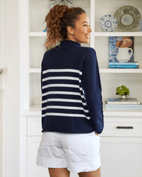 Frank & Eileen Monterey Sweater in Navy w/ White Stripe