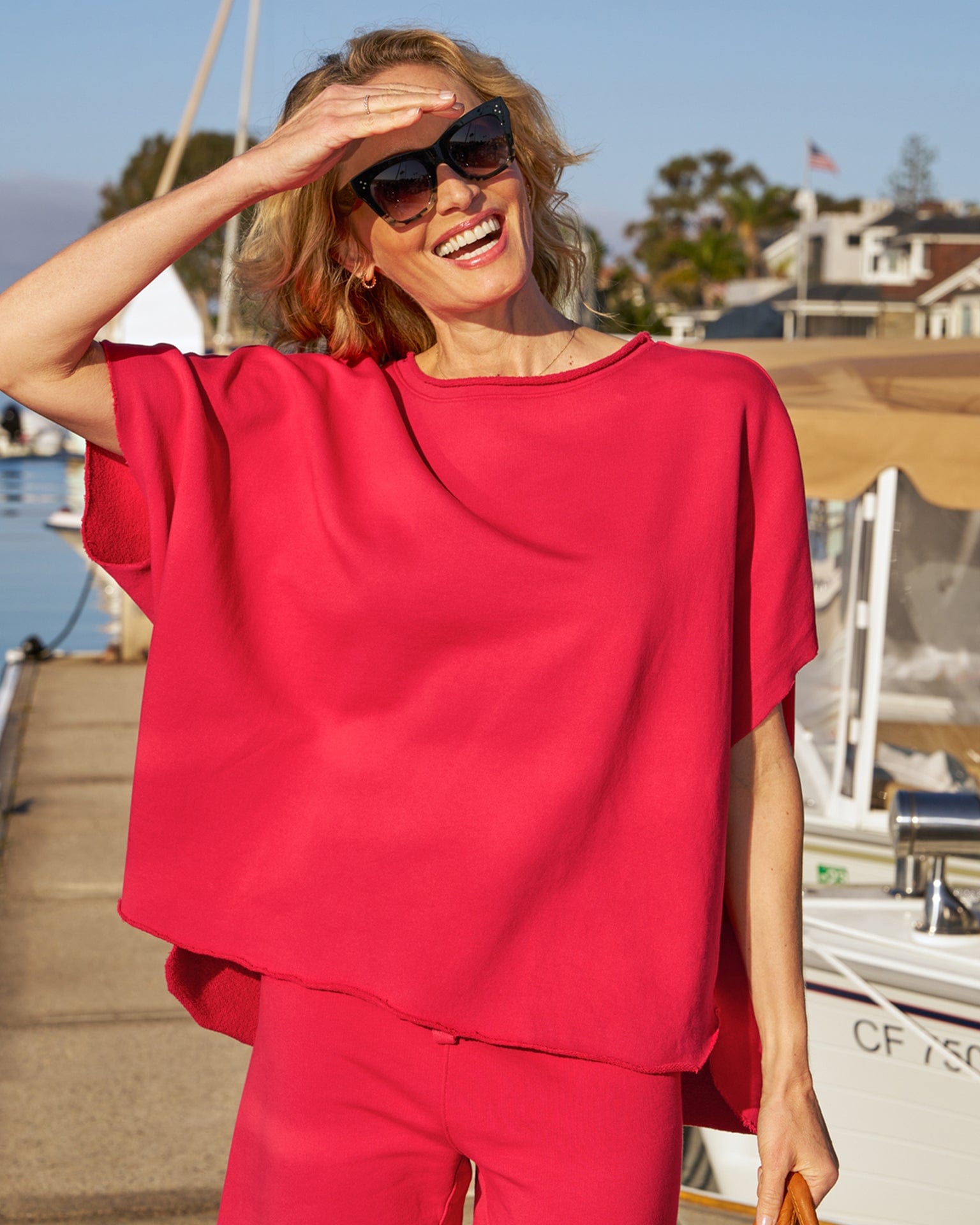 Frank & Eileen Olive Capelet in Double Decker Red