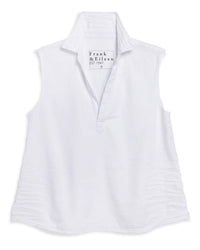 Frank & Eileen Olivia Sleeveless Polo Shirt in White Tattered Denim 4 - Bliss Boutiques