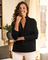 Frank & Eileen Patrick Popover Henley in Black French Terry