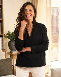 Patrick Popover Henley in Black French Terry - Bliss Boutiques
