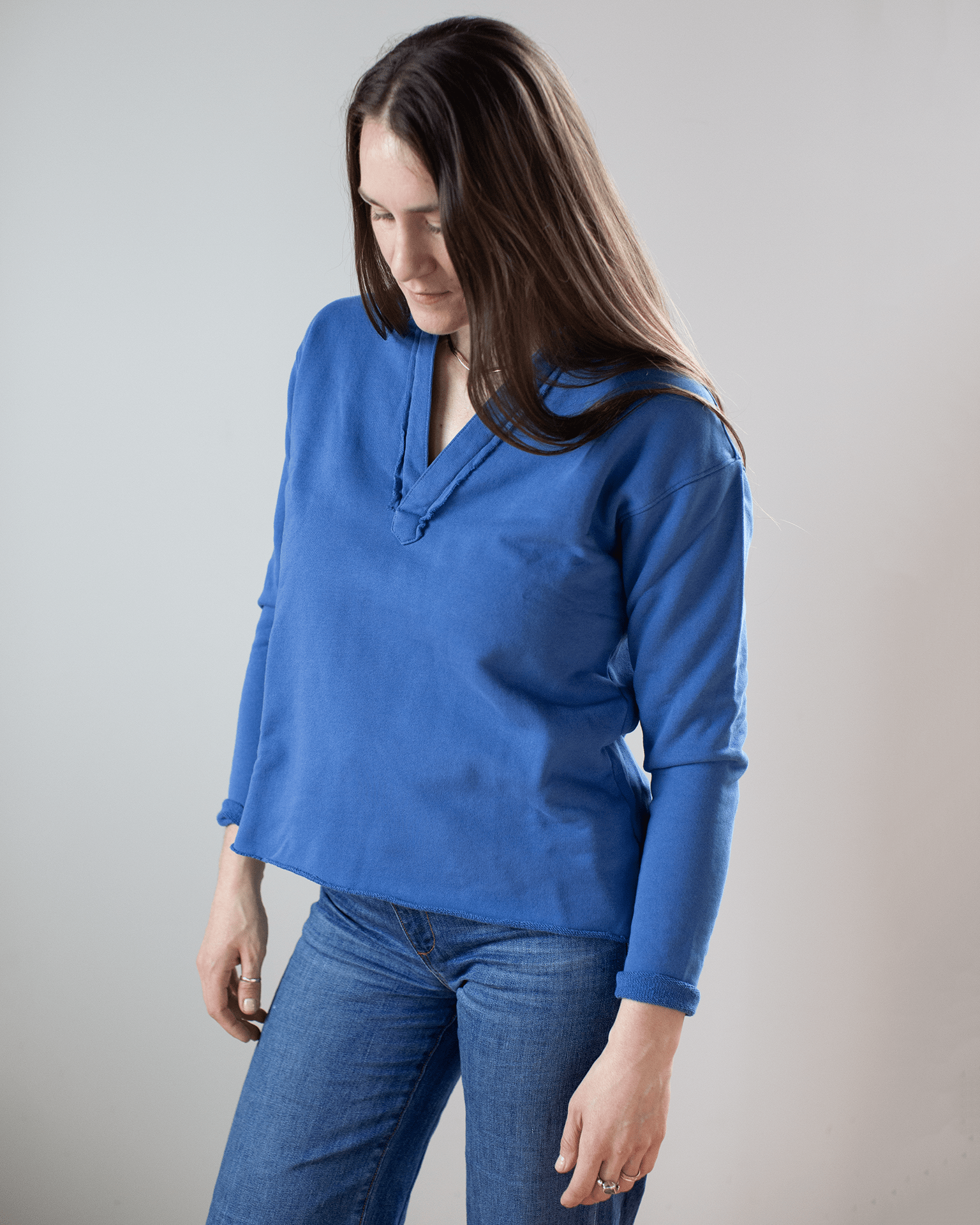 Frank & Eileen Patrick Popover Henley in Blue Bird Triple Fleece
